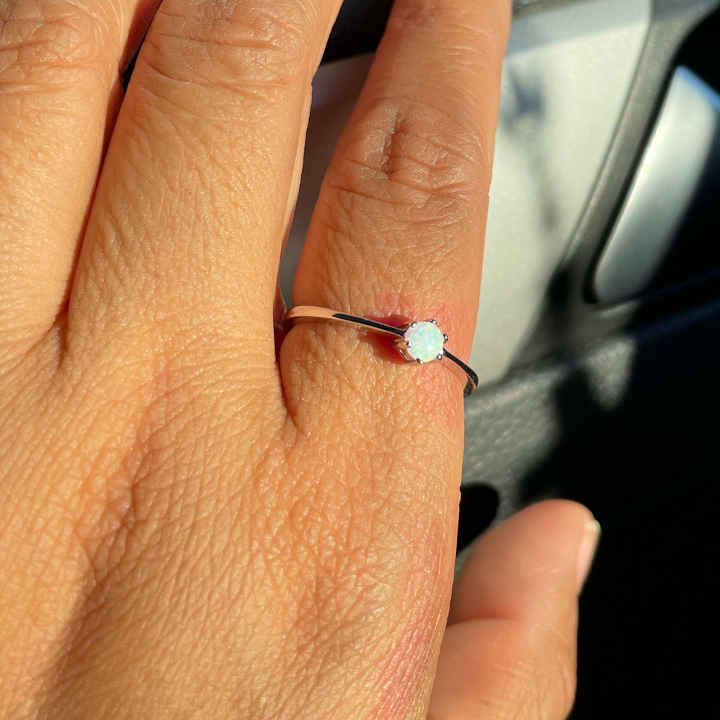 Sterling Silver Round White Lab Opal Ring
